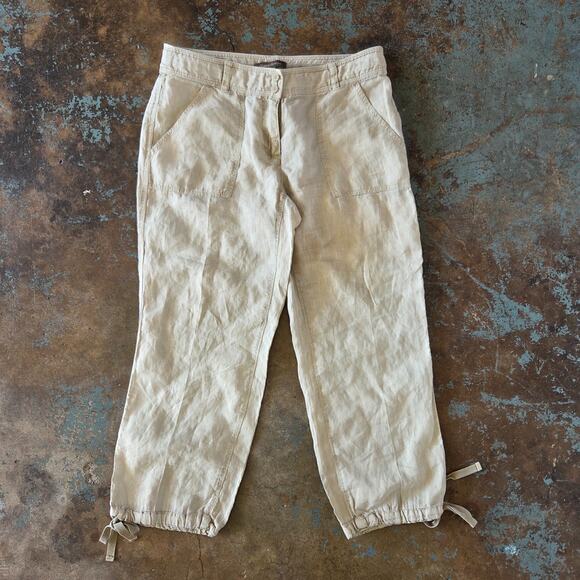Tommy Bahama Women's 100% Linen Crop Pants size 2 Beige Lagenlook Classic Beach - Picture 1 of 6